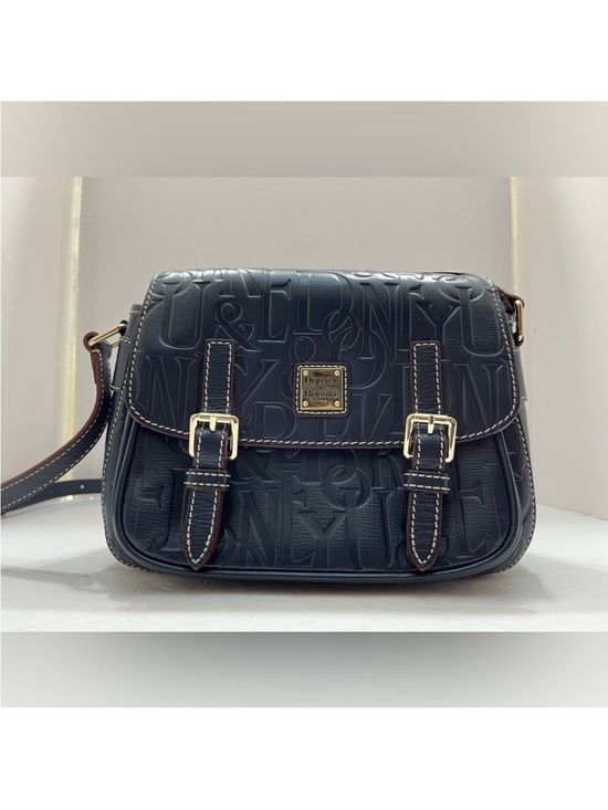 Dooney & Bourke Handbags - Dooney & Bourke Navy Graffica Safari Embossed Leather Buckle Crossbody